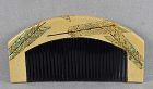 19c Japanese lacquer buffalo horn KUSHI hair COMB ARROWS gold flakes