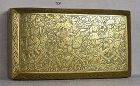 19c PERSIAN brass BETEL BOX lion hunt, murder scene