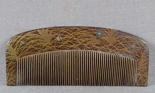 19c Japanese lacquer KUSHI hair COMB rice stalks