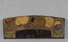 19c Japanese lacquer turtle shell KUSHI hair COMB calligraphy landscap