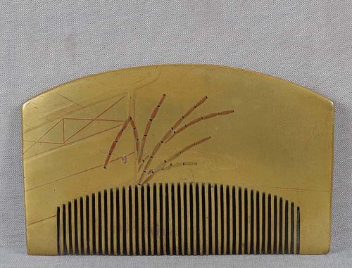 19c Japanese lacquer KUSHI hair COMB horsetail reeds