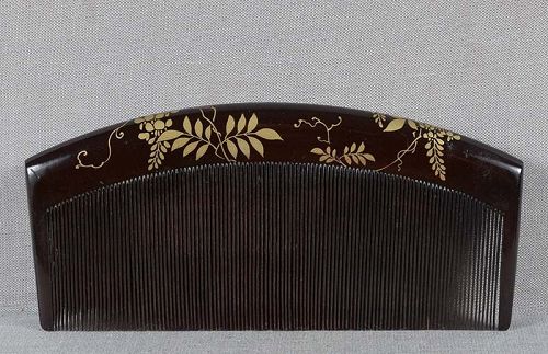 19c Japanese lacquer KUSHI hair COMB wisteria