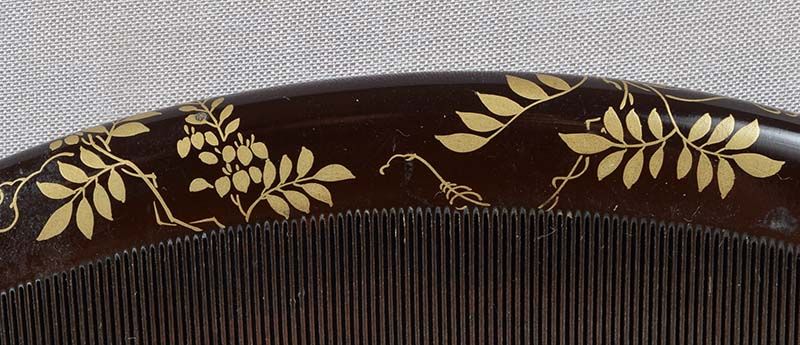 19c Japanese lacquer KUSHI hair COMB wisteria