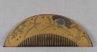 19c Japanese lacquer buffalo horn KUSHI hair COMB KINGFISHER on a hunt
