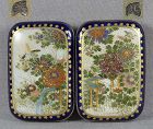 19c silver & SATSUMA BELT BUCKLE birds chrysanthemums stream