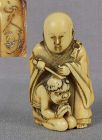 19c netsuke ONI NEMBUTSU & MONK by SHOKYUSAI