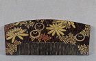19c Japanese lacquer wenge KUSHI hair COMB Precious Gems & flowers