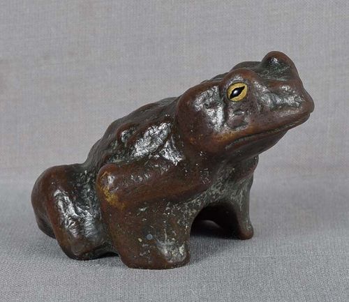 19c Japanese bronze TOAD SCROLL WEIGHT