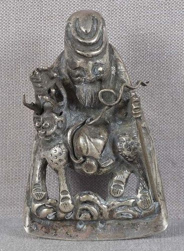 19c Chinese silver CLOTHING ORNAMENT sage on QILIN