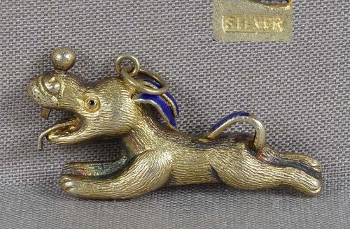 Vintage Chinese SILVER gold wash & enamel PENDANT RUNNING DOG