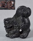 19c ebony netsuke SNARLING SHISHI by SOSHIN