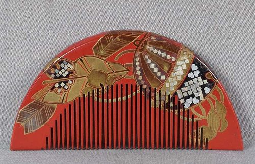 19c Japanese lacquer KUSHI hair COMB various TOYS