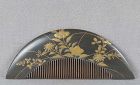 19c Japanese lacquer KUSHI hair COMB MEADOW grasses & flowers