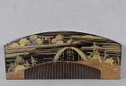 19c Japanese lacquer KUSHI hair COMB scholarly landscape