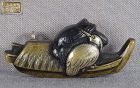 19c mixed metal OBIDOME netsuke EGRET & CROW