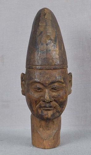 19c devotional Japanese sculpture HEAD OF COURTIER