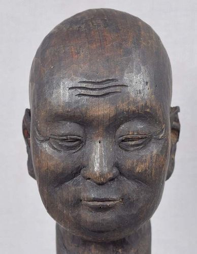 19c devotional Japanese sculpture HEAD OF RAKAN