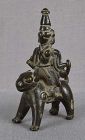 18c Indian bronze GODDESS DURGA riding LION