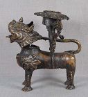 18c Indian bronze MYTHICAL LION CANDLE HOLDER
