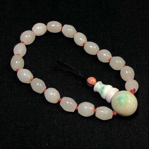 Old Chinese White Jade Jadeite Coral 18 Bead Bracelet