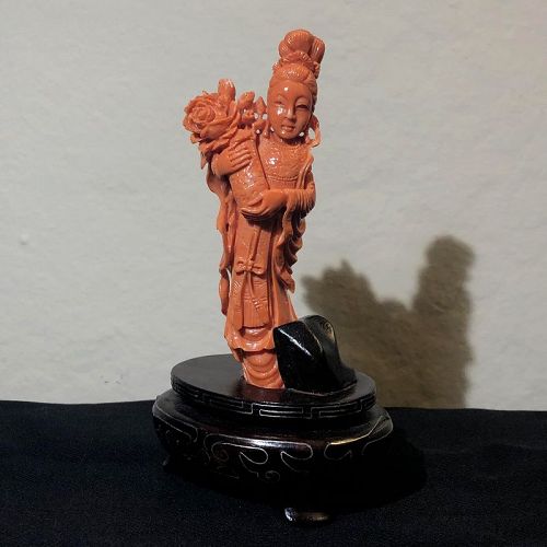 Chinese Natural Red Coral Figure Kwanyin Guanyin