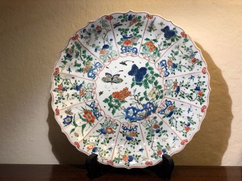 18C Chinese Kangxi Famille Verte floral butterfly Porcelain Charger
