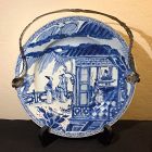 17C/18C Chinese Kangxi Blue and White Porcelain Charger Silver Handle