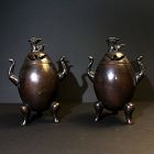 Qing Period Chinese Bronze Censer Pair Lion Top