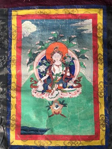 Antique Tibetan Thangka Buddhist White Tara, 19th Century