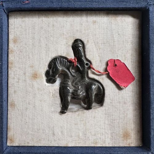 Chinese Bronze Amulet Charm of Man on Horse, Yuan Dynasty