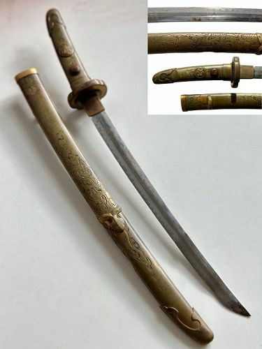 Japanese Bronze Wakizashi Short Sword with Tokugawa Symbol, Edo Period