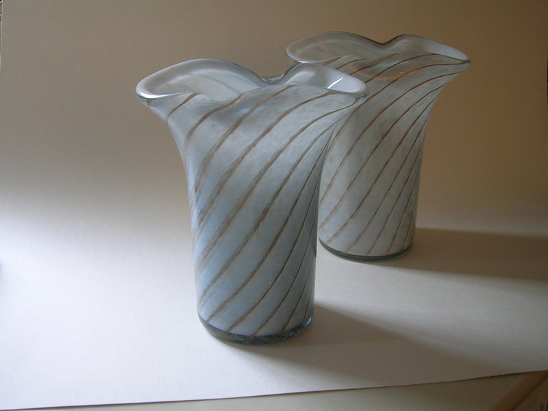 Blue Opalino glass vase pair by Fratelli Toso