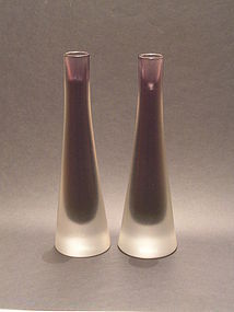 Modern glass incisio candle holder pair by Paolo Venini