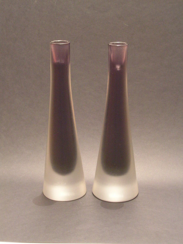 Modern glass incisio candle holder pair by Paolo Venini