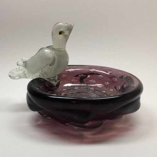 Murano Glass Bird on Bowl by Flavio Poli for Seguso Vetri d Arte