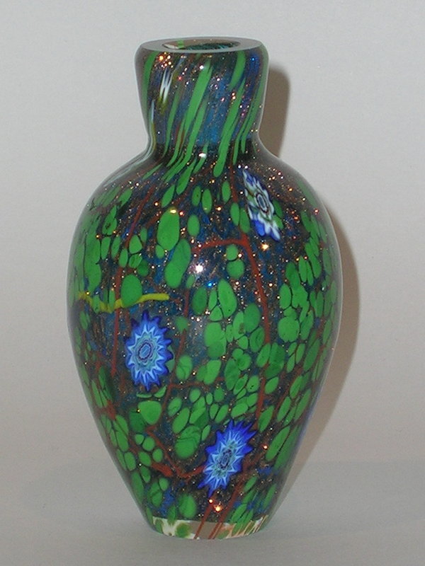 Modern Murrine Vase with Leaves, Vine and  Aventurine