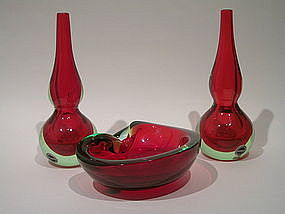 Sumptuous Sommerso Bowl and Vase Set by Flavio Poli