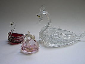 19th century Venetian Glass swans by Fratelli Toso