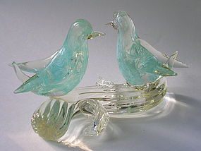 Merletto lovebirds pair attributed to Archimede Seguso
