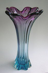 Tall Vintage Murano Glass  Sommerso Vase with label