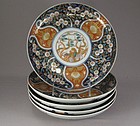 Five Japanese Imari Porcelain Dishes Circa 1880