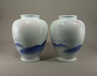 Pair Japanese Porcelain Fukagawa Vases Circa 1920