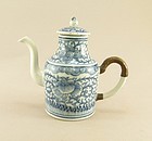 Chinese Porcelain Blue and White Wine Pot Circa 1800