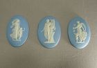 Three Wedgwood Light Blue Jasper Ware Plaques Antique Frames 1800's