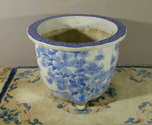 Japanese Porcelain Cachepot Arita Blue White Meiji Period
