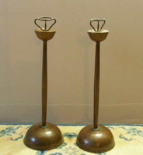Pair Japanese Tall Copper Candle Stands Meiji Period