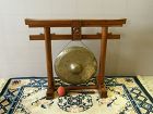 South East Asian Brass Gong Wooden Stand Mallet 19th Century