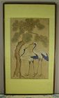 Korean Minhwa Painting Cranes Pine Tree Mulberry Early 20th Century