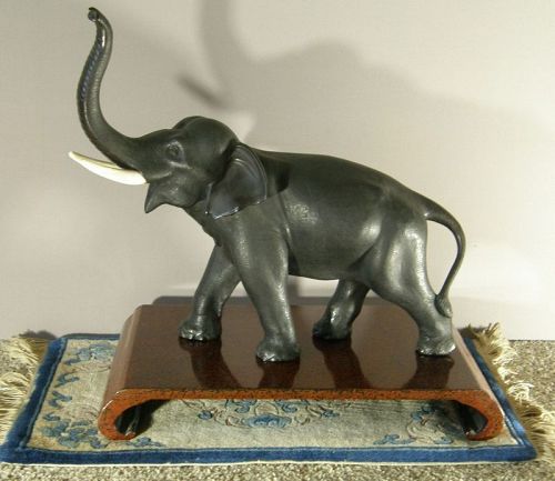 Japanese Large Bronze Elephant Okimono Signed Meiji Period