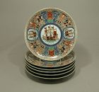 Six Japanese Imari Porcelain Plates Namban Black Ship Design Meiji